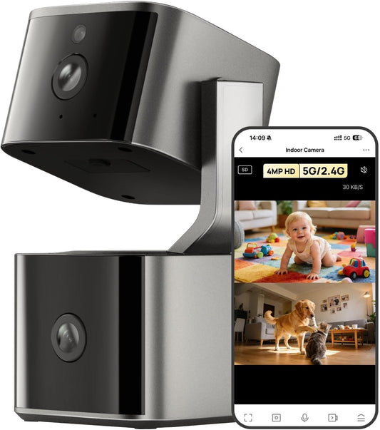 Aurumbach 5G/2.4G 2K+2K 2-Way 355 Dual Lens Security Indoor Camera WiFi, Pet Smart Camera with Pan Tilt for Home, Baby