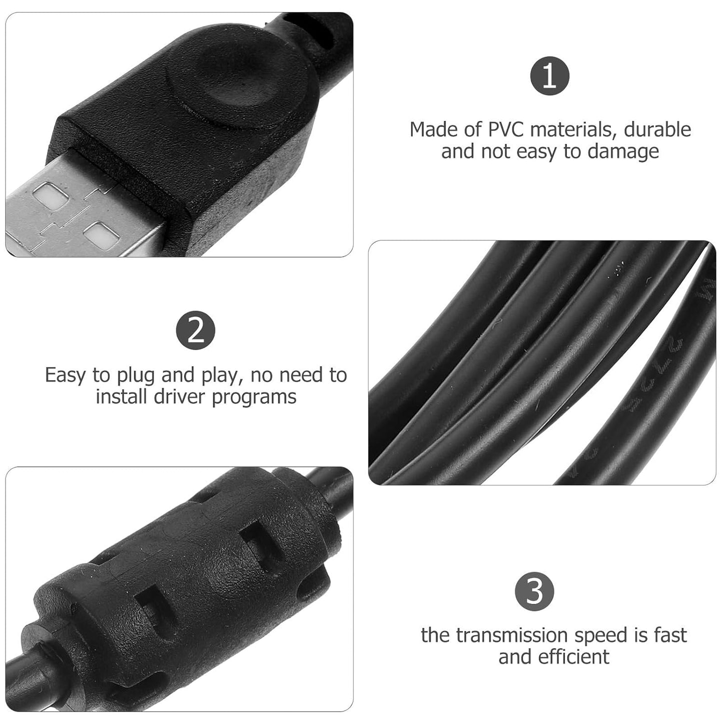 3M Printer USB Cable Black for Copier Scanner Fax Machine Replacement Computer Accessory Office Use