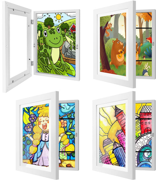 IMMERROT 4 Pack Kids Art Frames 8.5x11 Inch Kids Artwork Flip Frame Changeable for Picture Display, Children School Drawing Projects Storage, Horizontally Vertically Wall Hanging, Front Opening, White