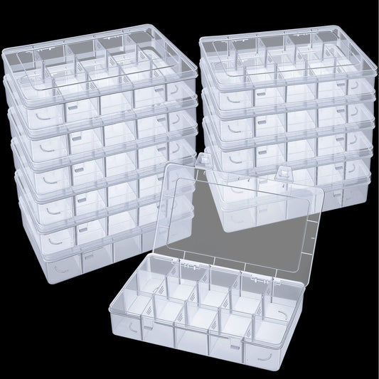Fuutreo 7 Pack 15 Large Grids Clear Plastic Bead Organizer, Plastic Washi Tape Organizer Clear Craft Box with Removable Divider Compartment Jewelry Box Contains for Jewelry, Beads, DIY Crafts
