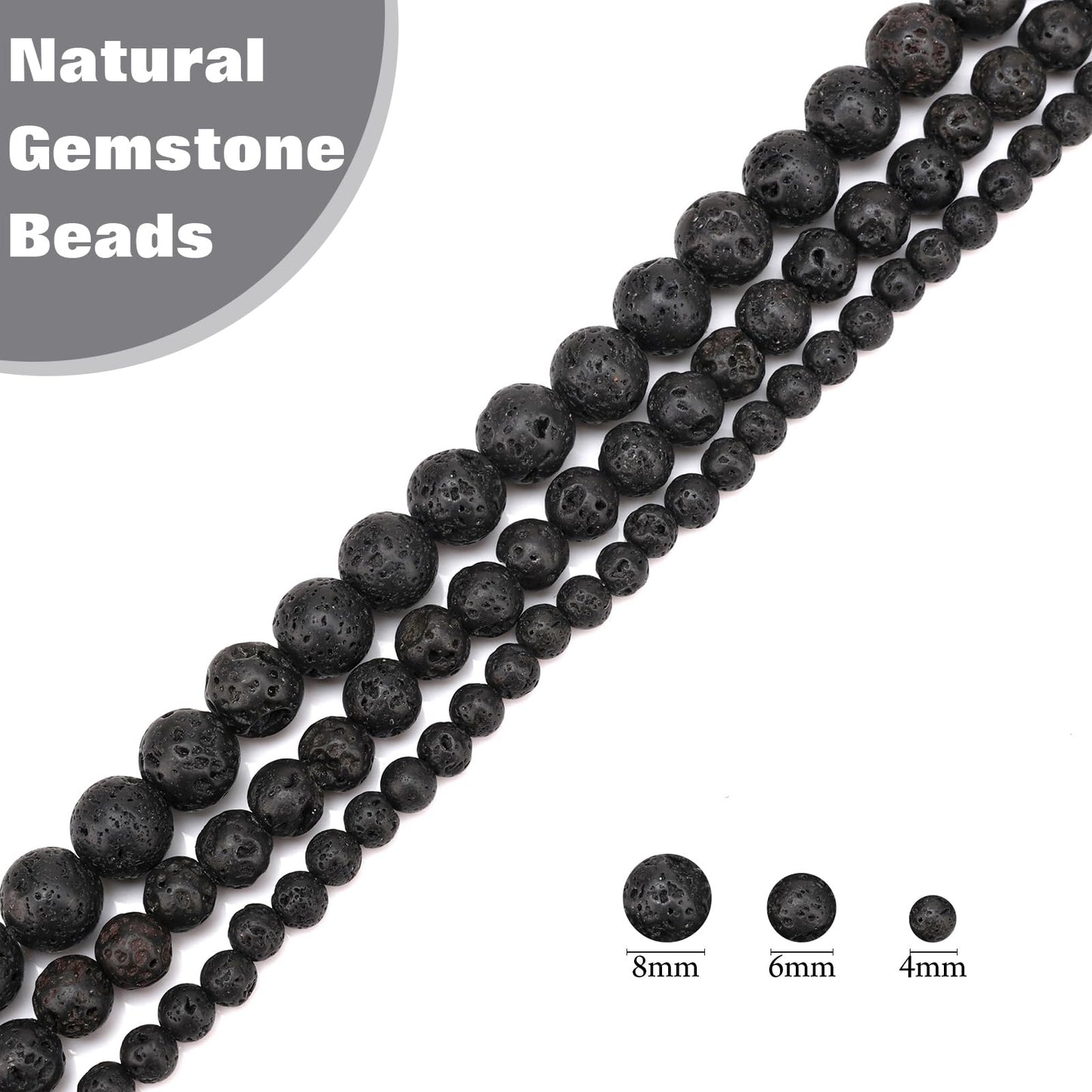 Vinswet 45pcs 8mm Lava Rock Natural Stone Beads Round Genuine Real Stone Beading Loose Gemstones DIY Smooth Bead for Bracelet Necklace Earrings Jewelry Making