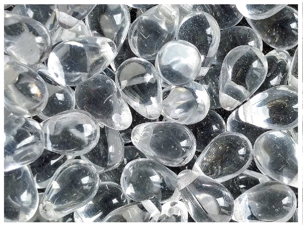 100 pcs Teardrop Shaped Beads 6x9 mm, Czech Glass, Crystal Clear