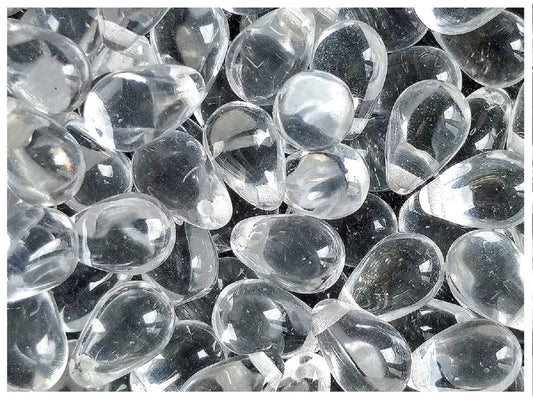 100 pcs Teardrop Shaped Beads 6x9 mm, Czech Glass, Crystal Clear