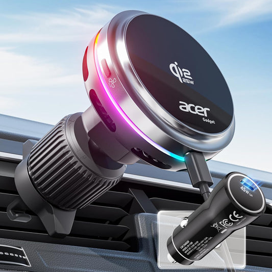acer Qi2.2 25W 45W Adapter,360Rotation 17/16/15/14/13 Gadget for MagSafe Car Mount Charger,Wireless Car Charger