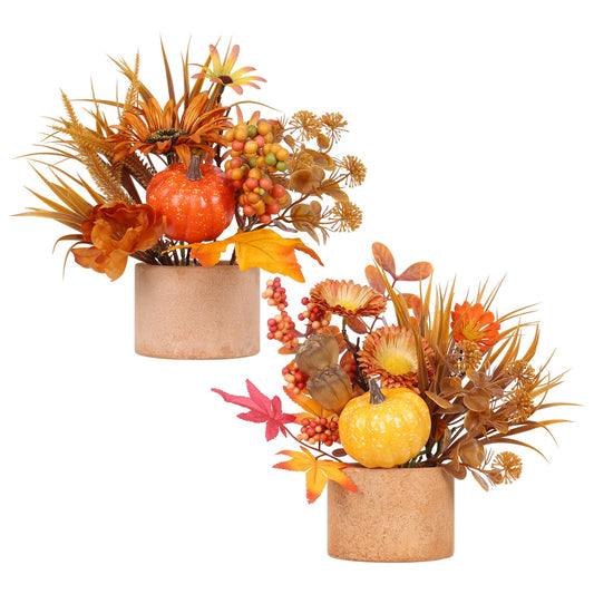 YINGQIWISH 2PCS Fall Decor, Artificial Maple Leaves Pumpkin Berry Table Decorations, for Home Autumn Harvest Halloween Thanksgiving Holiday Party Table Centerpieces Fireplace Decor.