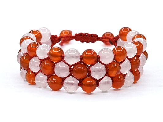 Amazing Gemstone Bracelet for Love Manifestation - Rose Quartz and Carnelian Bracelet Set for Men Women Healing Calming Anxiety Stress Relief Gifts Pulseras Para Hombres Mujer Stocking Stuffers