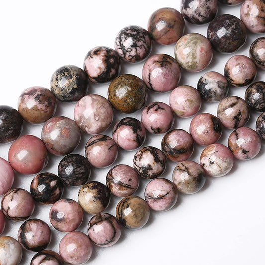 10mm 38pcs Natural Black Lace Rhodonite Beads Healing Power Stones Round Loose Gemstone Beads for Jewelry Making DIY Bracelet Necklace 15"