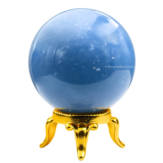Amazing Gemstone Angelite Crystal Ball with Stand - 2" Inches Crystal Sphere Meditation Balls for Witchcraft and Decorative Balls