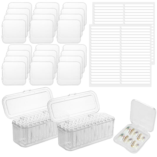 ASelected 24PCS Nail Storage Boxes, 25x10.9x9.2cm/9.8x3.27x2.76inch Press On Nail Organizer Boxes, Plastic Clear Press on Nail Storage with 24pcs inner nail boxes for Nail Storage and Nail Display