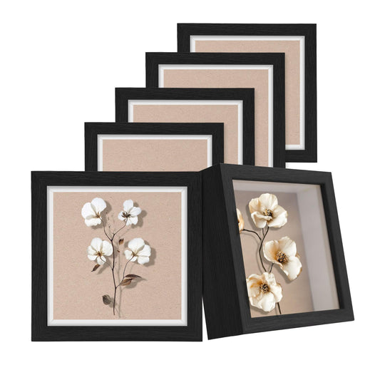 Shadow Box Frame Display Case 5×5 - 6 Pcs Black Display Case Box for Memorabilia, Medal, Wedding Memories, Crafts, Tickets and Photos & Picture Frame for Wall & Tabletop