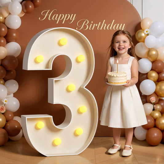 3FT Marquee Numbers 3 Large Light Up Numbers for 3rd 30th Birthday Party Decorations Anniversary Light Up Sign Outdoor Pre-Cut Foam Board Kit