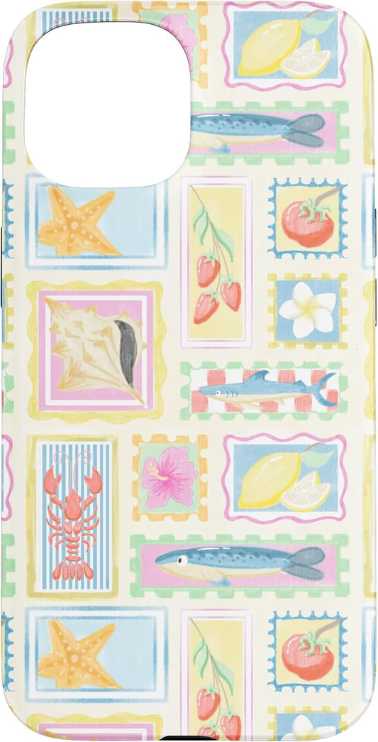 Beachy Summer Lobster Sardine Fish Coastal Collage 15 Aesthetic Case for iPhone