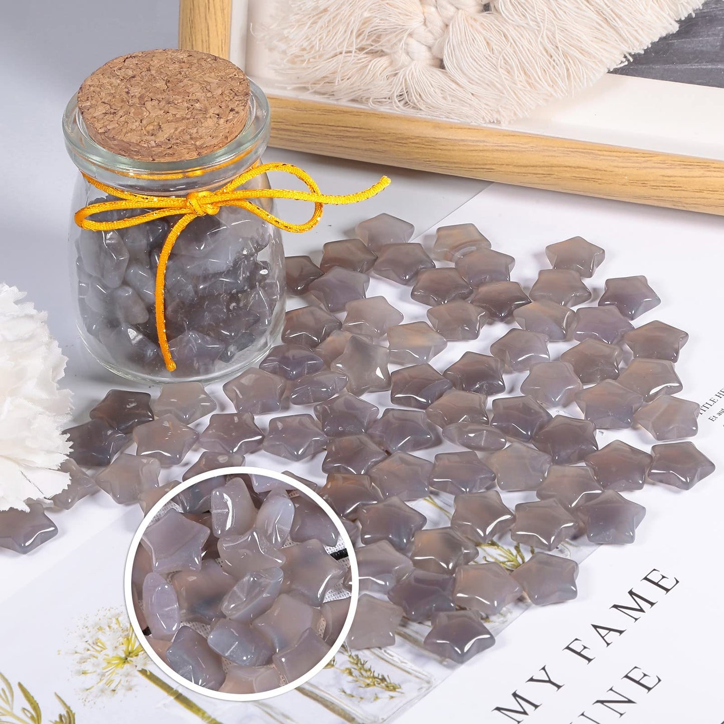 SUNYIK Pack of 20 Mini Star Crystal Pocket Stone, Healing Crystal Worry Stone for Reiki Meditation Anxiety Stress Jewelry Making, Natural Agate