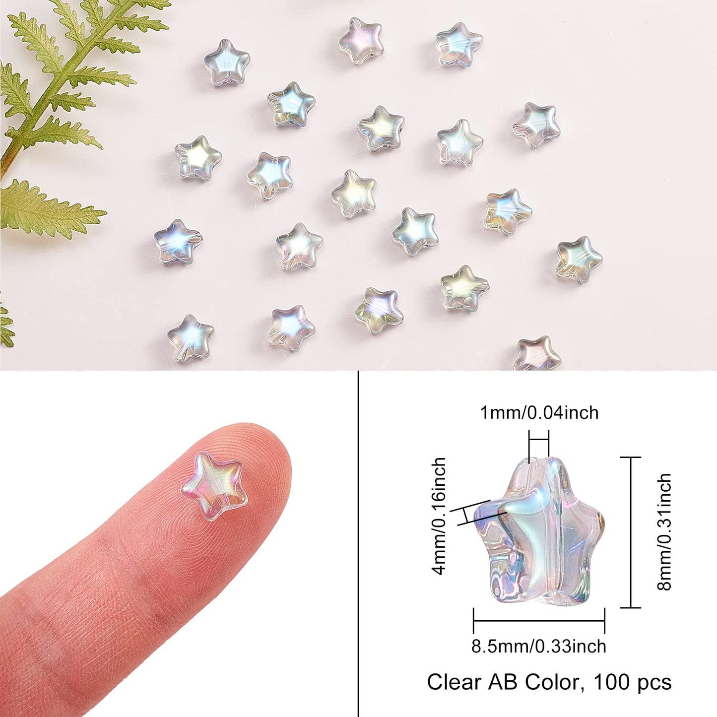 UR URLIFEHALL 100 Pcs Spray Painted Glass Star Beads Clear AB Plated Drilled Glass Beads for Earring Bracelet Necklace Jewelry Making