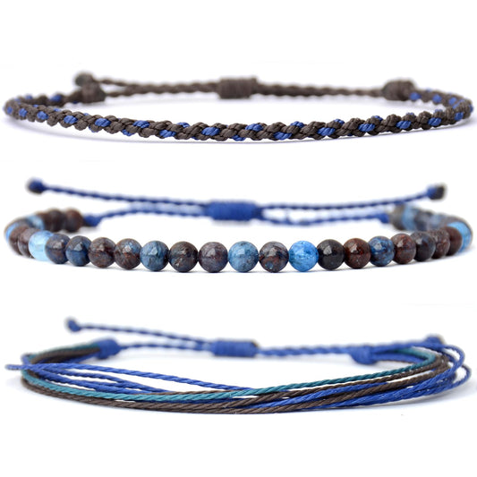 Handmade Natural Stone Beaded Healing Bracelet Gift for Men Adjustable Rope String Bracelet (DarkBlue/Coffee Jasper, Adjustable)