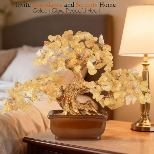 MASGEMES Citrine Crystal Tree of Life – Handmade Gemstone Bonsai with Natural Citrine Crystals & Copper Wire – Feng Shui Money Tree for Wealth, Healing Energy, Positive Vibes & Home Decor (6 Inches)