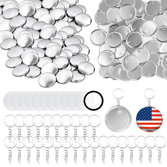 PEDOBALI 110 Sets 58 mm/ 2.25 Inch Button Maker Keychains Supplies Including Plastic Film, Metal Shell, Keychain, Backing Parts Metal Button Badge Sets for DIY Christmas Gifts Maker Machine