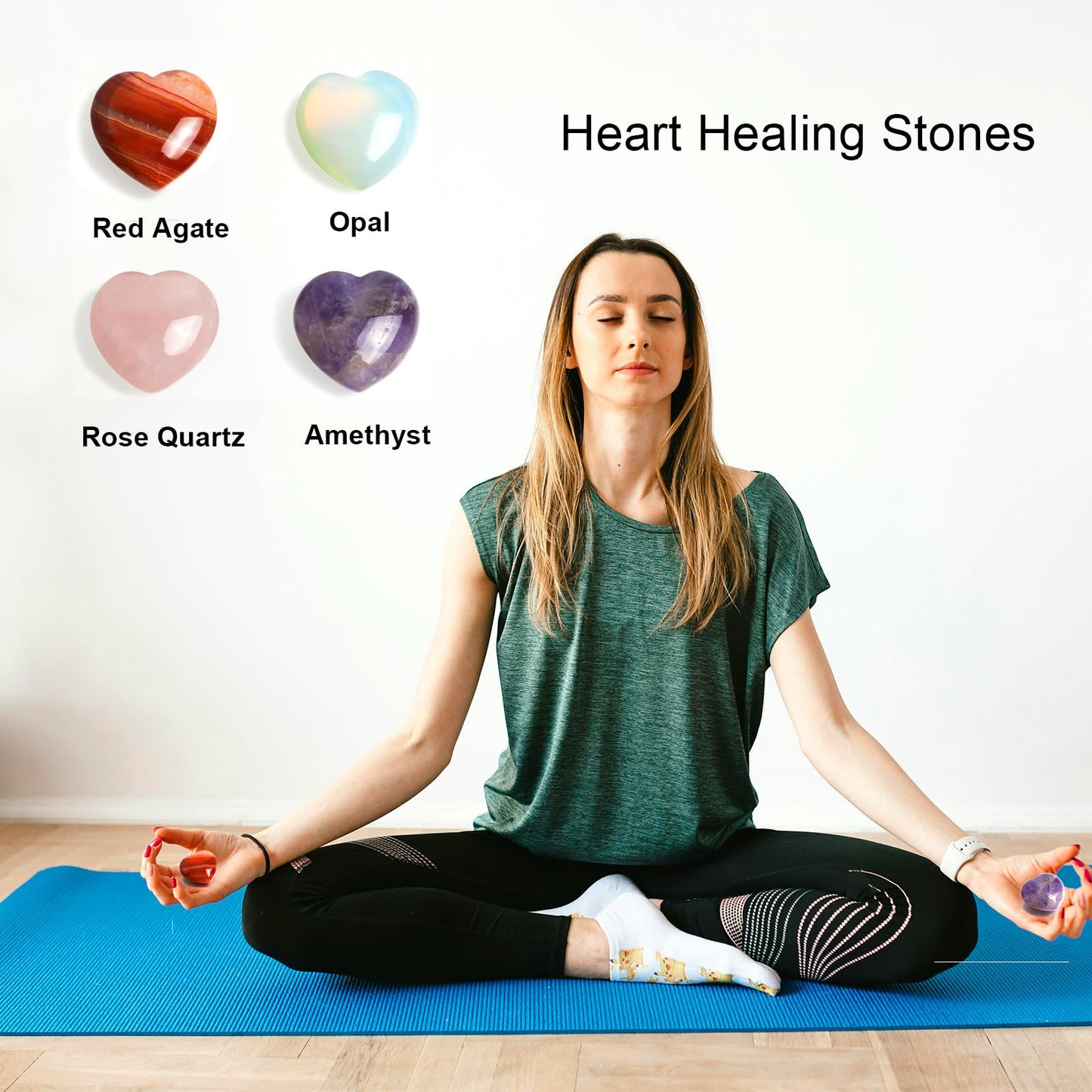 4 Pcs Heart Crystals and Healing Stones, 1.2" Rose Quartz Polished Love Carved Palm Worry Stone, Reiki Anxiety Stone Gift for Stress Meditation (Rose Quartz)