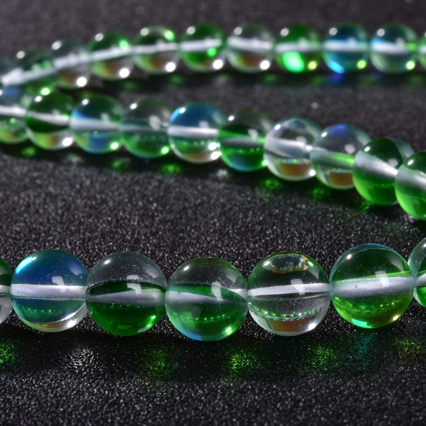 Asingeloo 60PCS 6mm Gemstone Green Angel Aura Round Stone Polished Mermaid Aura Moonstone Bead Smooth Stone Loose Beads Crystal Quartz for DIY Jewelry Making 1 Strand 15”
