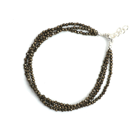 Gempires Natural Lightweight Multi Strand Beaded Bracelet Pyrite Crystal Gemstone Jewelry Hypoallergenic 8 Inch Silver Plated Trendy Western Everyday Wear Jewerly