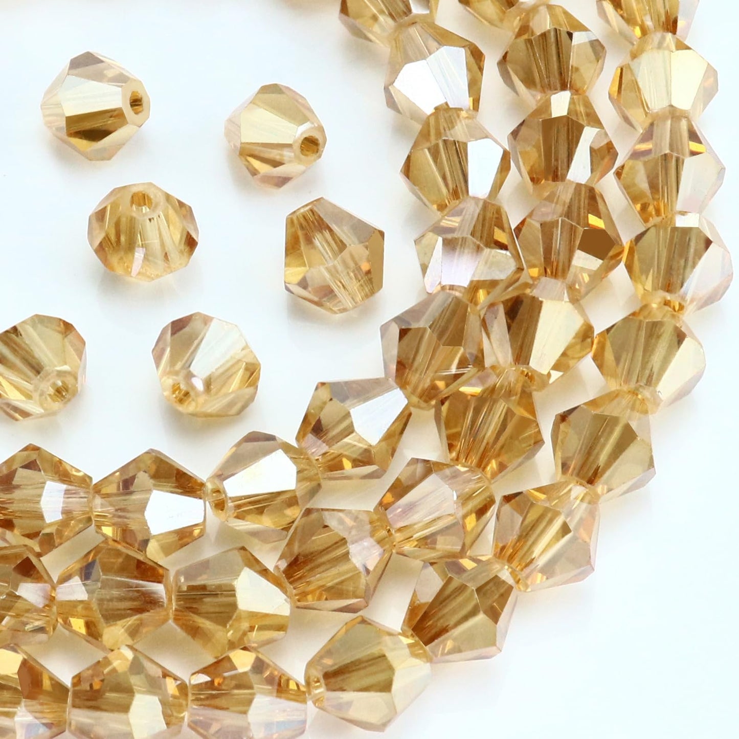 Dowarm 1000PCS 4mm Glass Bicone Beads for Craft Jewelry Making, DIY Bracelet, Necklace, Dolls, Wine Charms, Wind Chimes, Suncatchers, Bulk Small Faceted Crystal Beads, Amber Gold