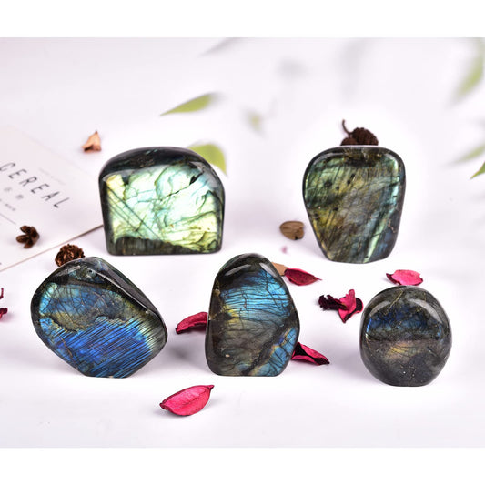 JIC Gem Class 1 Labradorite Palm Stone Crystal, Polished Healing Pocket Worry Stone for Anxiety Stress Relief 1.3-1.5lb