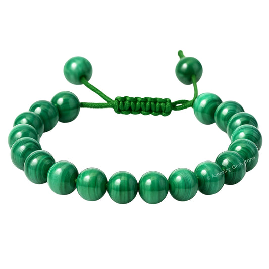 Amazing Gemstone Malachite Bracelet for Women Men's Gifts - Protection Healing Crystal Bracelet - 8mm Gemstones Beaded Adjustable Bracelet Pulseras Para Hombres Mujer Stocking Stuffers