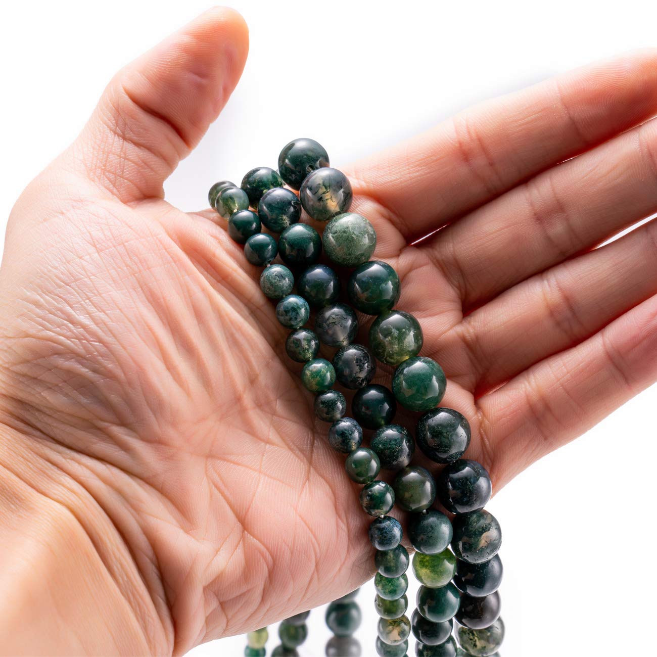 BEADIA Natural Moss Agate Stone Round Loose Semi Gemstone Beads for Jewelry Making 10MM 38PCS