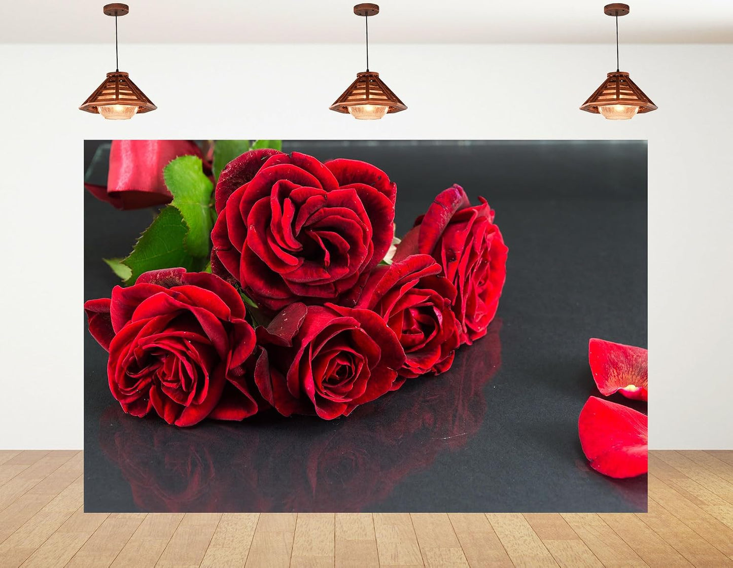 KeyWork 5x5ft Red Rose Bouquet Backdrop Fresh Bloom Petal Photography Background for Valentine's Day Gift Party