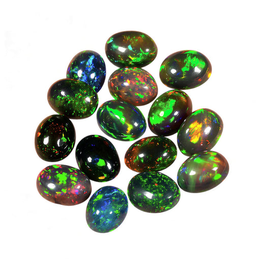 Natural AAAA+ Quality Ethiopian Opal Cabochon Lot, Oval Shape, Multi Fire Opal for Jewelry Making (5 pcs Black Opal - 5x7mm)