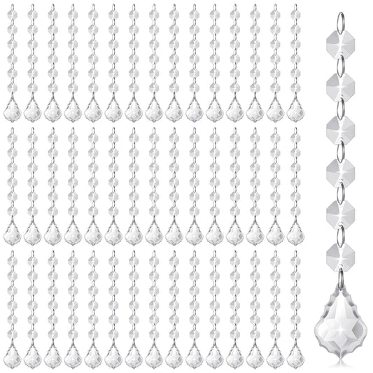 100 Pcs Clear Acrylic Crystal Ornament Beads Hanging Glass Crystals Clear Acrylic Prisms Pendant Ornaments for Centerpieces, Chandelier, Wedding Decor