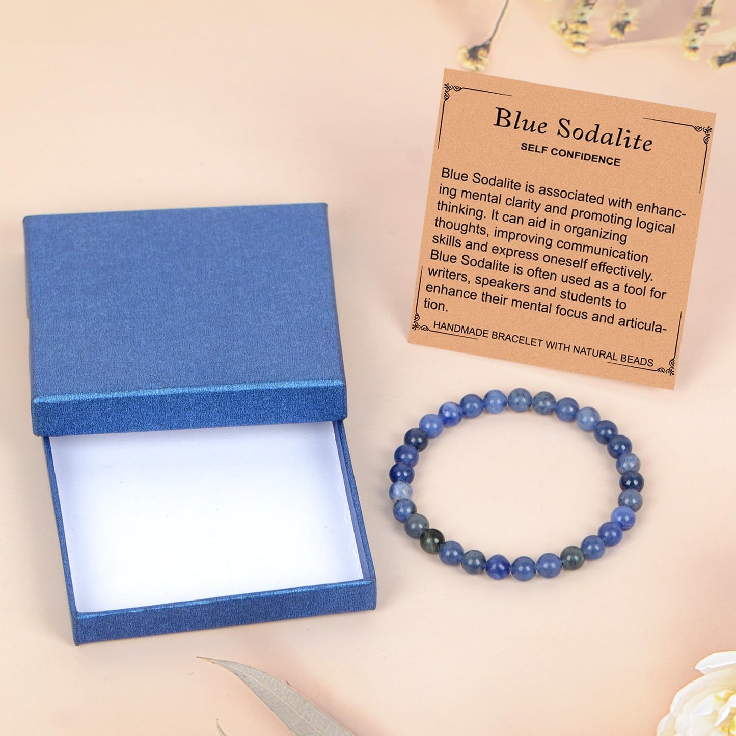 LPBeads Handmade Natural Gemstone Stretch Elastic 6mm Blue Sodalite Bracelet Healing Crystal Round Stone Beads Jewelry Gifts for Women Men