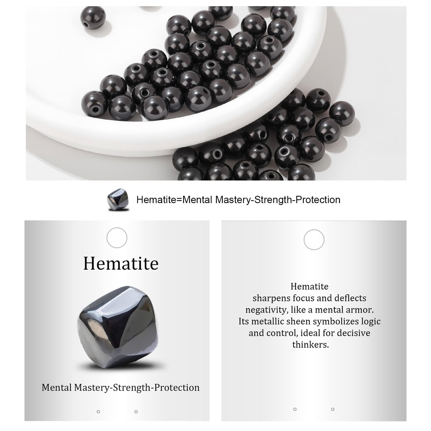 Vinswet 60pcs 6mm Hematite Natural Stone Beads Round Genuine Real Stone Beading Loose Gemstones DIY Smooth Bead for Bracelet Necklace Earrings Jewelry Making