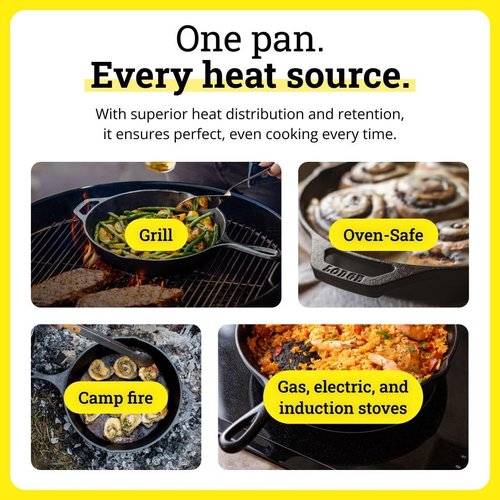 Lodge Seasoned Cast Iron Skillet Set - PFAS-Free Non-Toxic Cookware | Naturally Non-Stick - 8, 10.25 & 12 Inches
