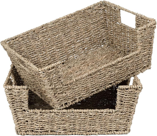 StorageWorks Wicker Storage Basket - Stackable Seagrass Baskets for Pantry Organization | 2-Pack