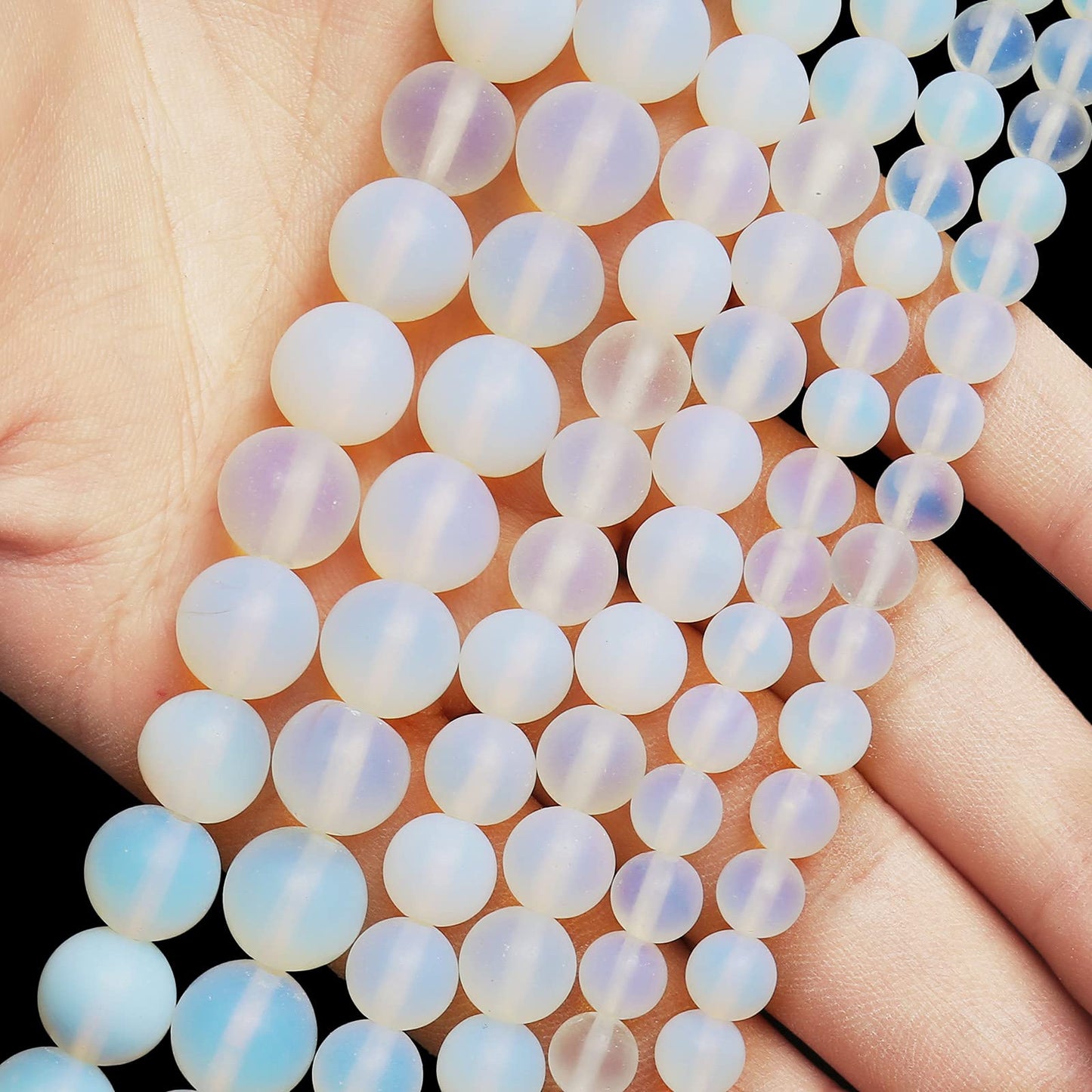 Natural Matte Opal Beads, 8MM Round Frosted Unpolished Loose Gemstone Beads for Bracelet Necklace Jewelry Making, Energy Stone Healing Power with Stretch Beading Cord