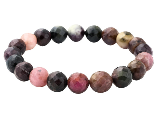 Amazing Gemstone Multi Tourmaline Bracelet for Women - Chakra Mens Bracelet Protection Crystals & Healing Stones - Blessing Bracelet Spiritual Meditation Gift (Faceted Beaded Bracelet)