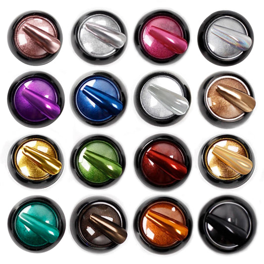 16 Jars Holographic Nail Chrome Powder Set Glitter Colorful Neon Effect Nail Art Flakes Decoration White Pearl Silver Gold Chrome Nail Powder Kit Dust Manicure