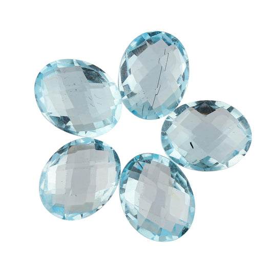 CRYSTALIS 5pcs Natural Blue Topaz, Briolette-Cut, Loose Gemstone Wholesale Bulk Cabochons Jewelry Making Supply, Chakra Healing Polished Stones, Wire Wrapping, DIY, Gem Collection, 9x7mm