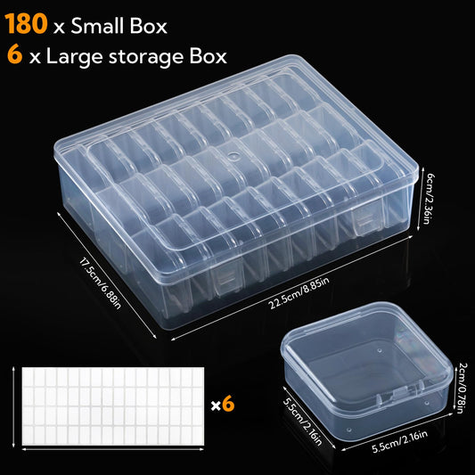 186 Pack Bead Organizer Box, Transparent Small Plastic Containers (6 Large Boxes and 180 Small Boxes), Bead Organizers and Storage with Blank Stickers for Bracelet Making DIY Jewelry Craft Nail