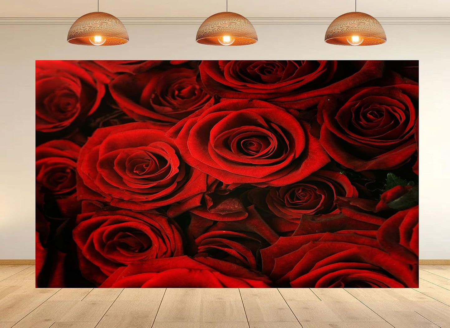 UPXIO 5x5ft Luxury Red Rose Bouquet Backdrop Dense Floral Blooms Photo Background Tapestry for Wedding Anniversary