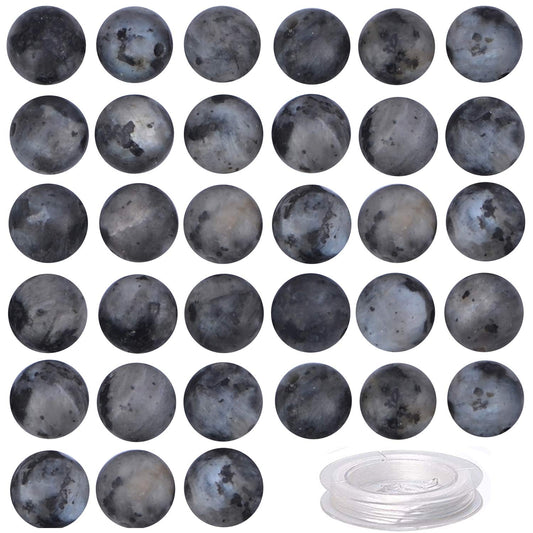 100Pcs Natural Crystal Beads Stone Gemstone Round Loose Energy Healing Beads with Free Crystal Stretch Cord for Jewelry Making (Larvikite Labradorite, 8MM)