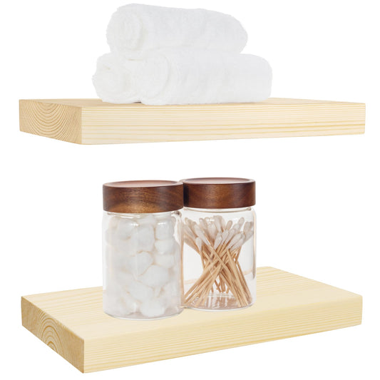 BGMG Wood Floating Shelves 16 inch, Wide Rustic Wooden Wall Shelves for Bathroom Living Room Bedroom Kitchen Farmhouse Set of 2-16x 6.7 x1.25 inch- DIY-Unfinished