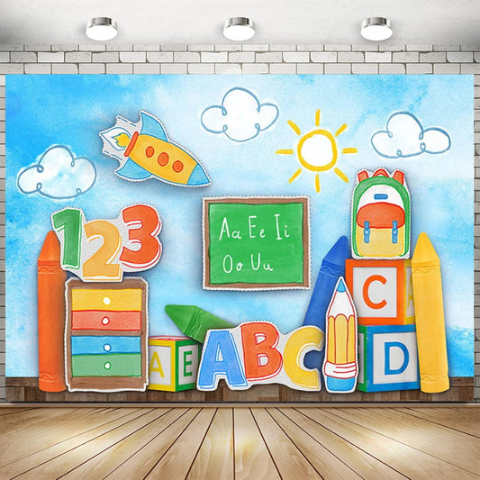 XUNJIN NO.1 Decor,8x6ft Back to School ABC Photography Background Globe Pencil Book Children Birthday Portrait Decor