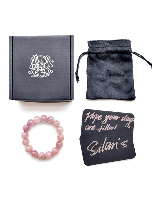 Silan's Lavender Pink Crystal Bracelet for Women, Natural Gemstone Stretch Elastic Adjustable Bracelet with Lucky Card, Gift for Her (7-8mm)