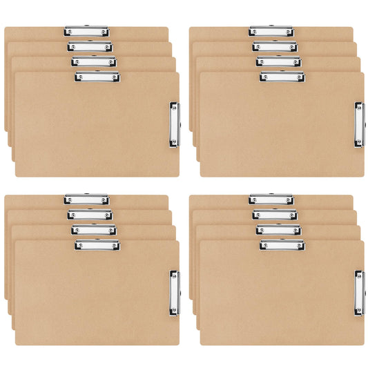 Henoyso 16 Pcs 11 x 17 Clipboards Wooden Lap Boards with Low Profile Clip Double Clip, Extra Large Landscape Hardboard Drawing Boards Horizontal Brown Clipboard for Drafting Board & Sketch Board Use