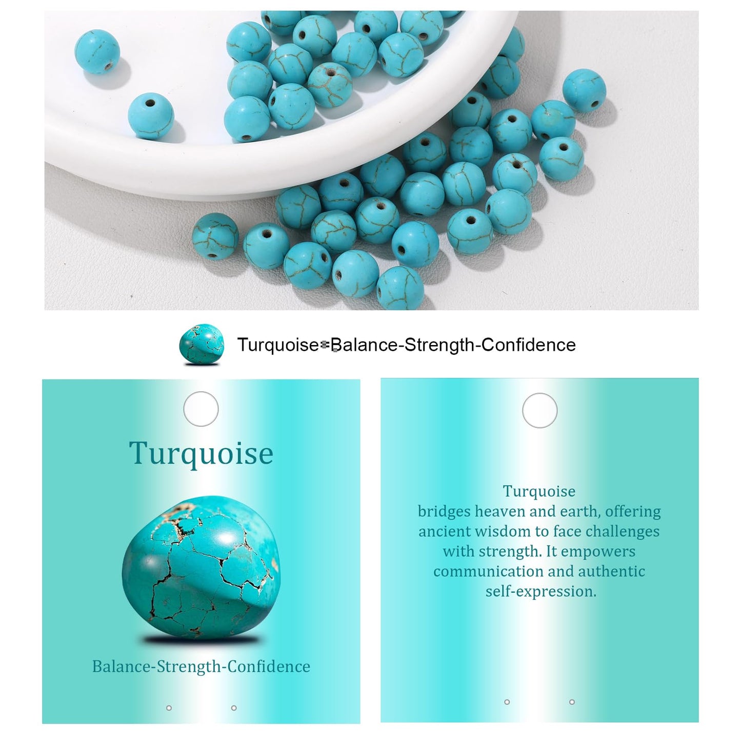 Vinswet 60pcs 6mm Turquoise Natural Stone Beads Round Genuine Real Stone Beading Loose Gemstones DIY Smooth Bead for Bracelet Necklace Earrings Jewelry Making
