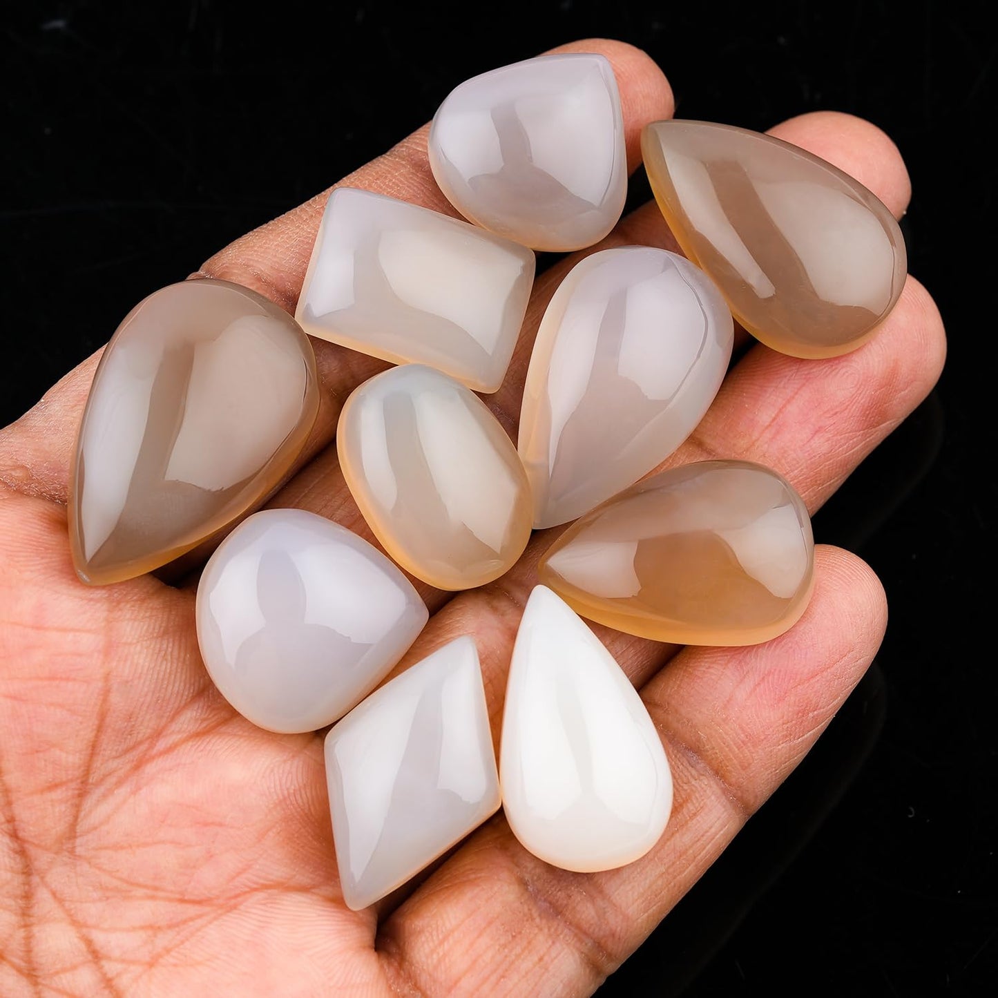 ColouredRocks (10pcs. GREY MOONSTONE, Mix Shape, Natural Cabochon Crystals, Loose Gemstone, Wholesale Polished Supply, Jewelry Making, DIY Craft, Gem Collection (16-22mm free size)