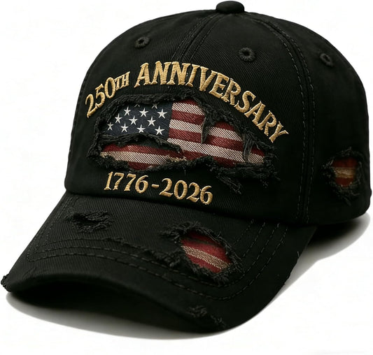 250th Anniversary USA Hat - Ripped Denim Baseball Cap for Men & Women | Celebrate in Style