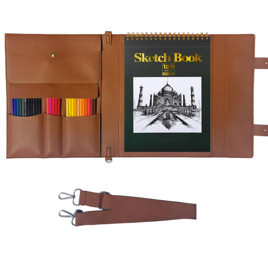 INNOYUMLIN Leather Sketch Book Cover, Leather Sketchbook Holder for 9"x12", Travel Sketch Board Pad Pencil Holder, Drawing SketchBook Cover Pencil Case, Painter Artist Sketch Pad Holder (Large)